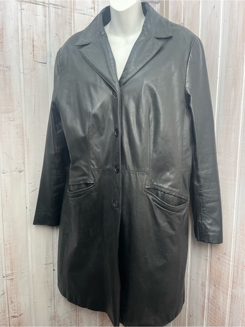 Danier Canada Vintage Black Genuine Leather Long Coat L